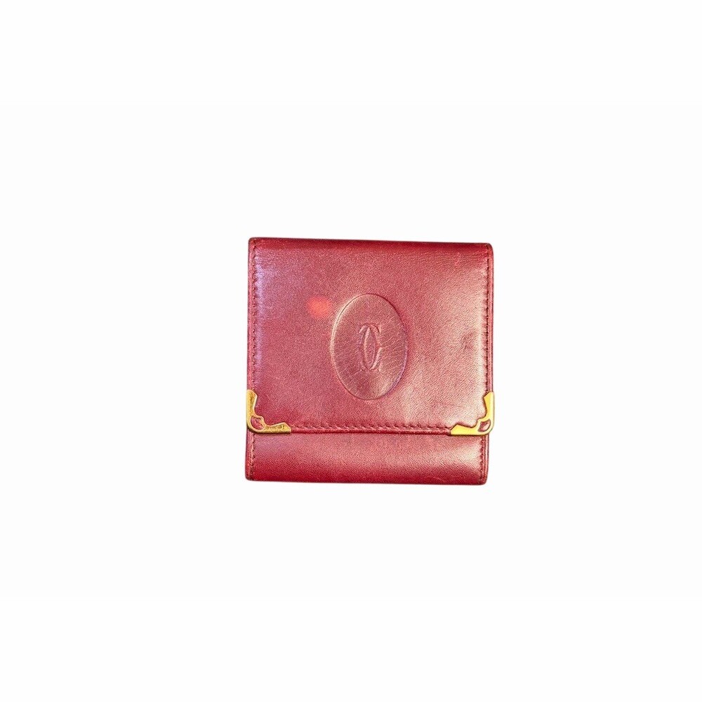 Cartier Coin Wallet Unisex In Bordeaux Burgundy Snap Closure Embossed Logo